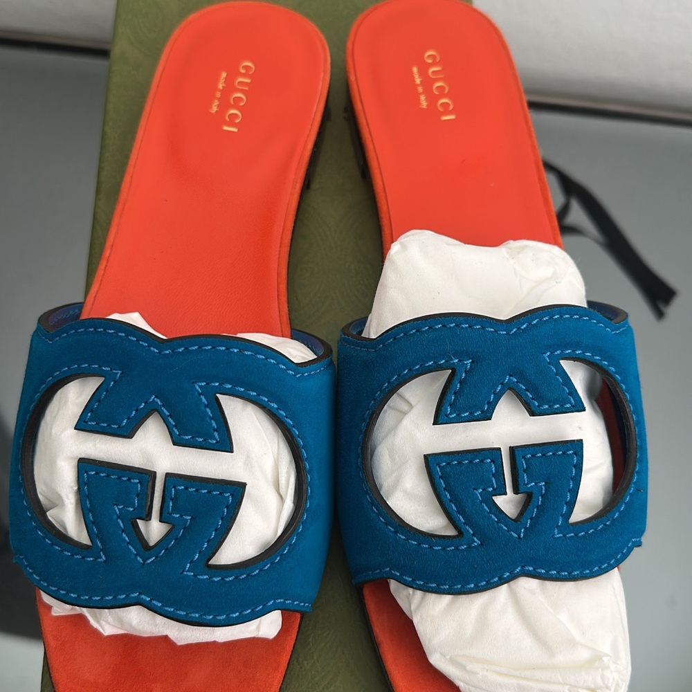 Gucci Vibrant Blue and Red Sandals